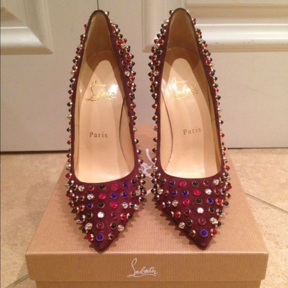 Christian Louboutin Burgundy Jeweled Pointed Pumps